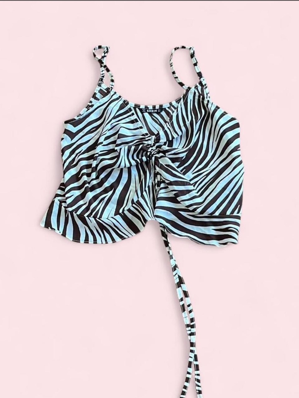 SHEIN Brown and White Zebra Ruched Tie-Front Cami
